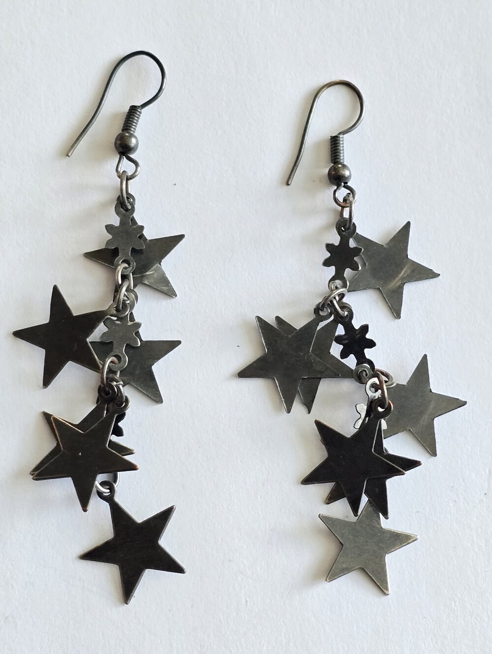 Star earrings dark silver tone metal gunmetal whimsigoth whimsy goth celestial